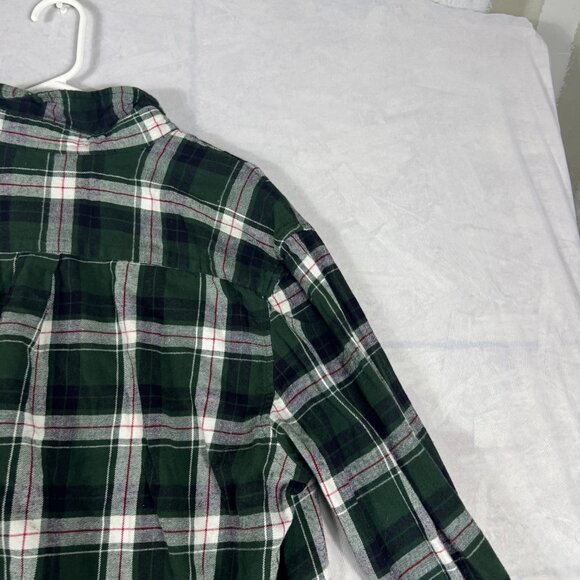 St Johns Bay Button Up Flannel Shirt Mens Green White Plaid Classic Size L - Picture 4 of 14